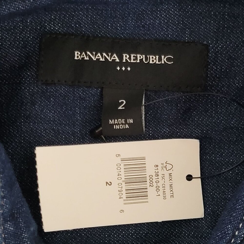 Banana Republic Denim Shirt Womens Size 2 Dark Blue Button Up Cotton NWT - Picture 4 of 5